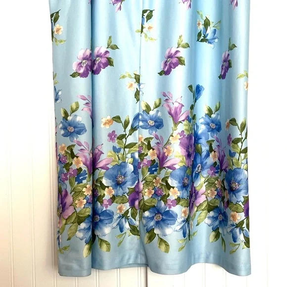 Vintage Nightgown Blue Purple Floral House Dress Zip Up Pom Pom Grandma XXl - Picture 4 of 10